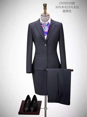 CNY8310款-30%羊毛-15%天丝-藏青色女士职业装-西装西服